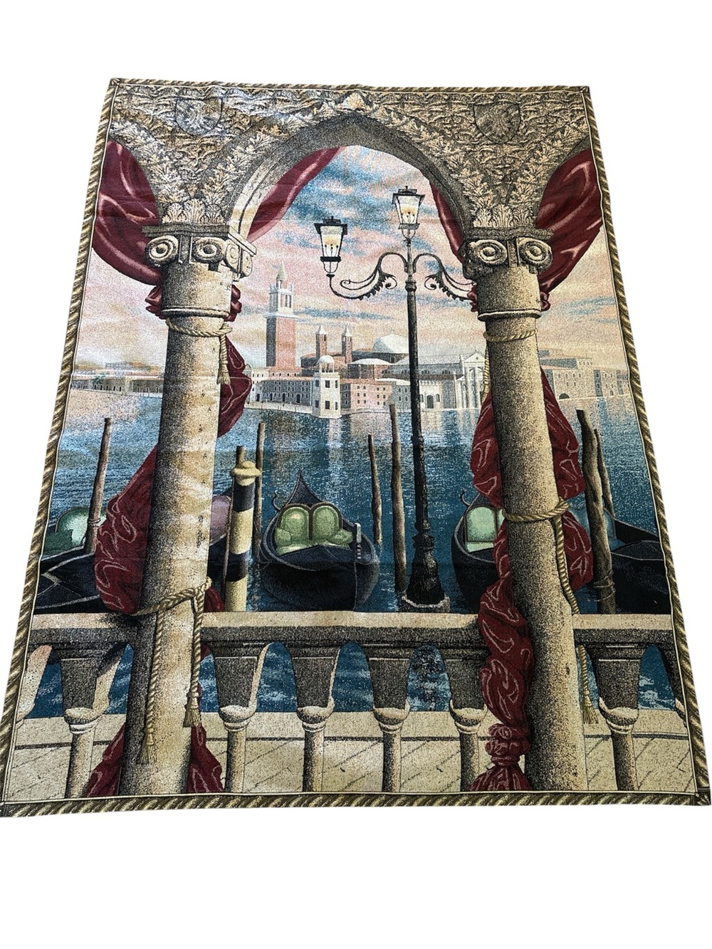 Venetian Gondola Scene Wall Tapestry - Red, Blue, Cream